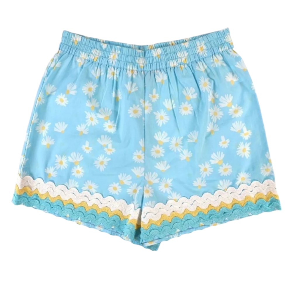 NWT Simply Southern Ric Rac Short Blue & Yellow Floral